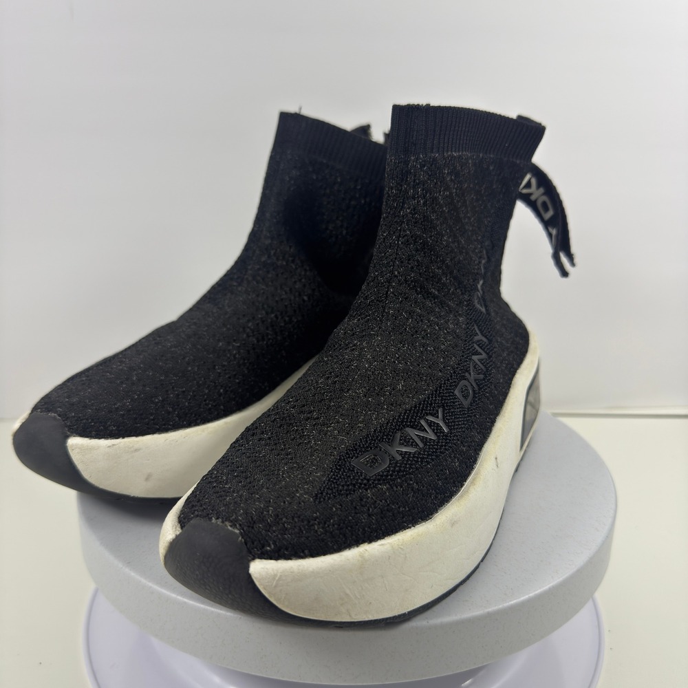 DKNY Women's Sock Sneakers High Top Black Knit Slip On Platform Size 6.5 - Picture 2 of 13
